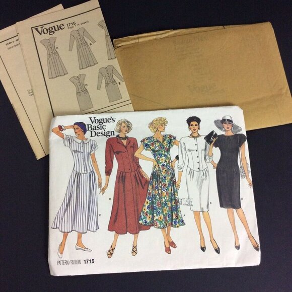Vogue 1715 Misses Dress Sewing Pattern Size 6 8 10 Basic Design UNCUT Vtg 1986 - Picture 3 of 5